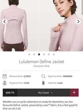 lululemon athletica Define Jacket in Porcelain Pink